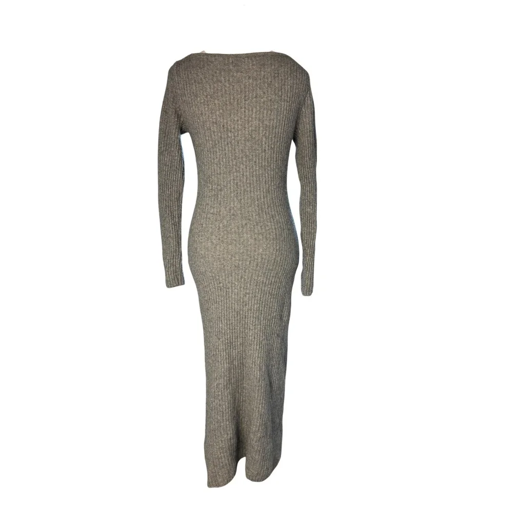 Abercrombie & Fitch Grey Merino Wool Blend Ribbed Button Front Maxi Dress SP